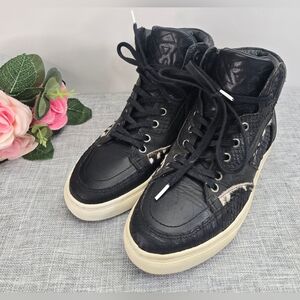 Floris Van Bommel Women's High Trainers Black Leather & Animal Print Sz 37EU 6US